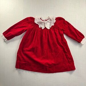 VTG Happiness Is.. Girls Size 6X Velvet Dress Red White Lace‎ Ruffle Collar USA